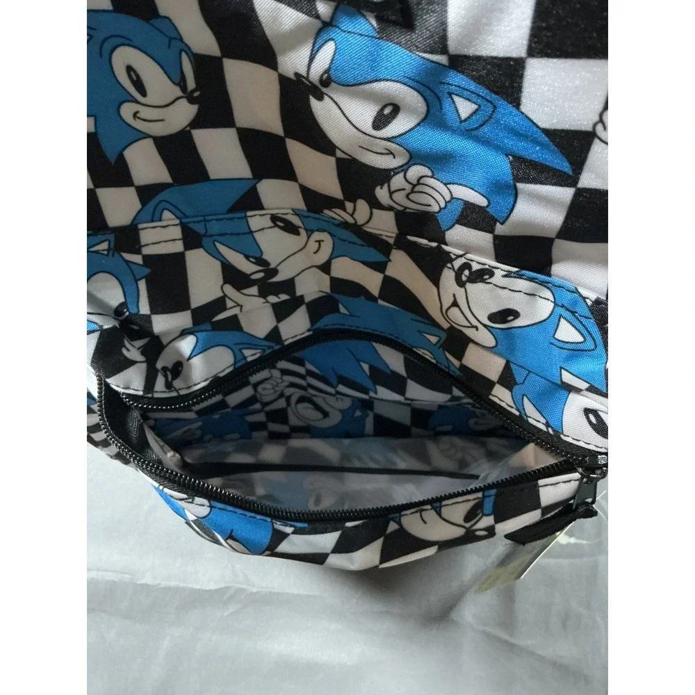 Sonic the Hedgehog Bioworld 17 Inch Backpack Checkered Blue Black White NWT
